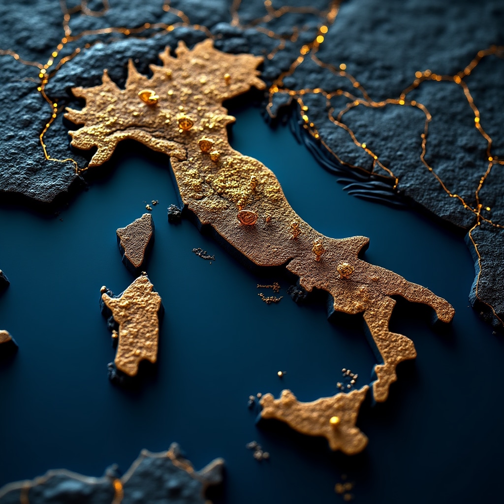 Mappa stilizzata dell'Italia con percorsi di spedizione tracciati tra diverse città, su sfondo scuro