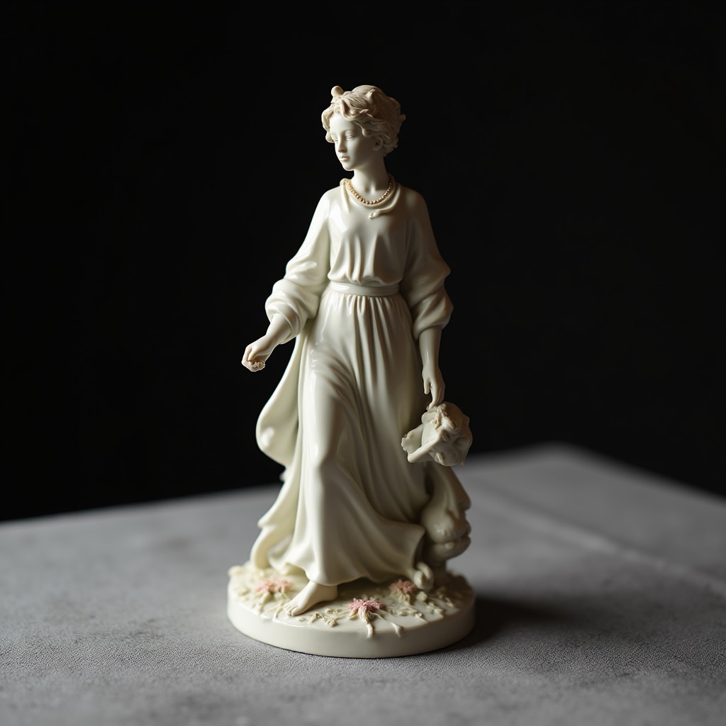 Statuetta in porcellana Capodimonte con restauro completato, superficie uniforme e decorazioni intatte