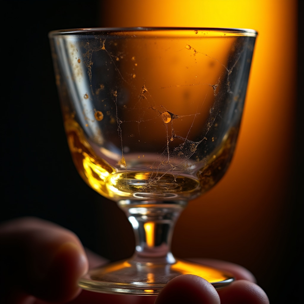 Calice in vetro soffiato veneziano con crepa consolidata, fotografato su sfondo neutro